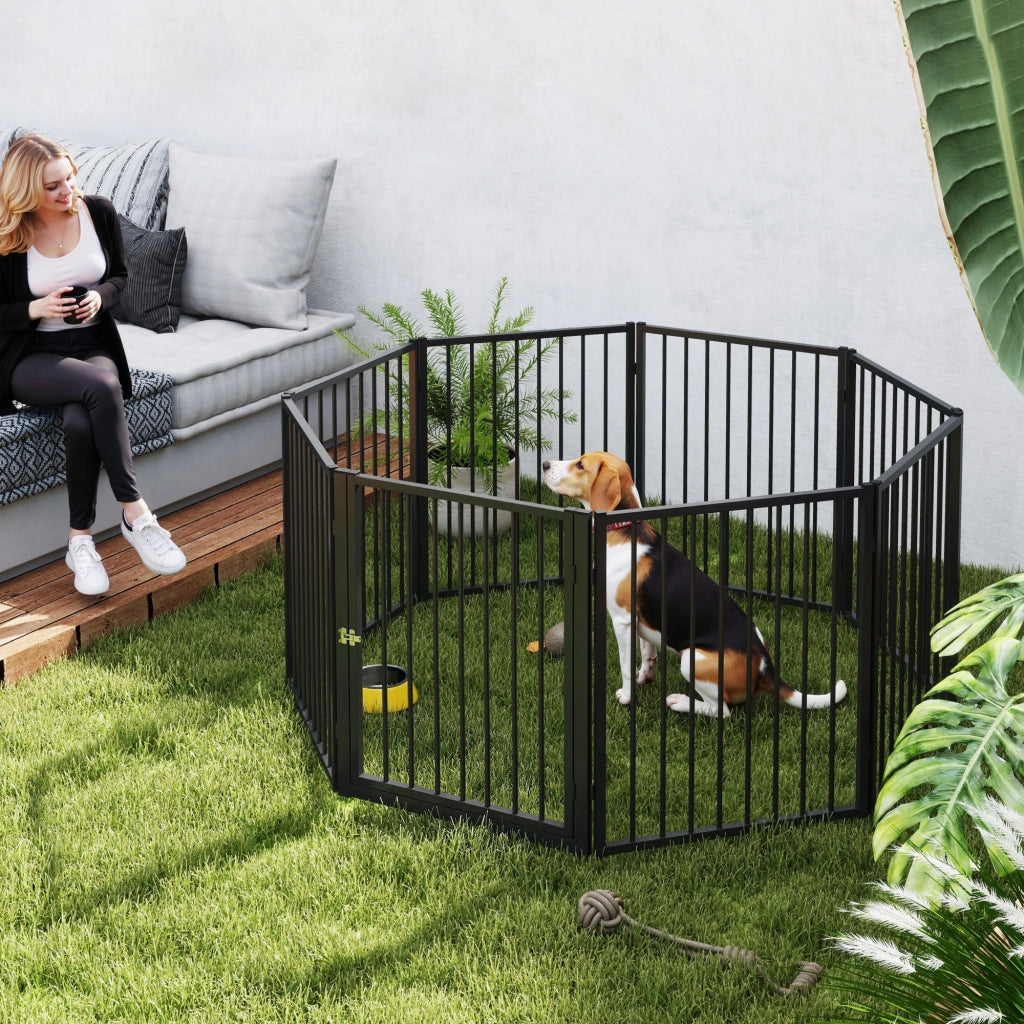 Recinto per cani ¨C Minimal ¨C 8 pannelli pieghevole con porta, acciaio, nero