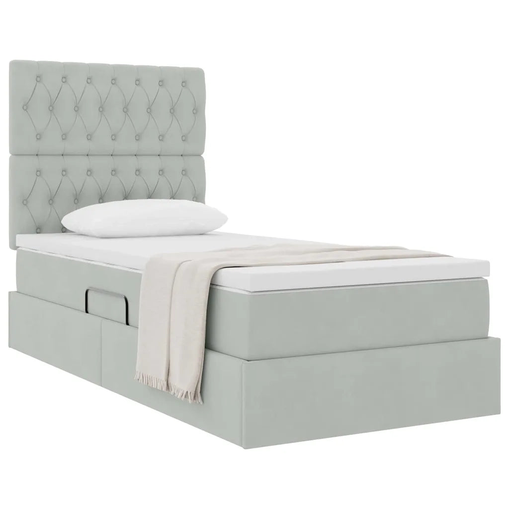 Letto con contenitore e materasso Grigio chiaro 100 x 200 cm