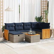 Set Divani da Giardino 7 pz con Cuscini Grigio in Polyrattan 3326037