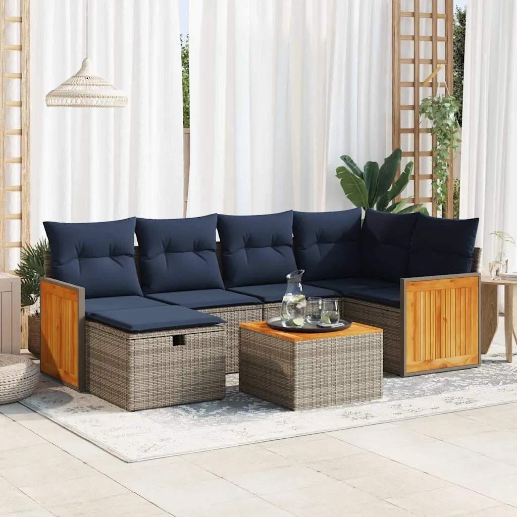 Set Divani da Giardino 7 pz con Cuscini Grigio in Polyrattan 3326037
