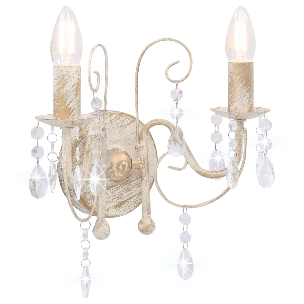 Elegante applique da parete con decorazioni a perline design d'interni 29,5 x 29 cm atmosfera accogliente metallo bianco anticato 02_0046398