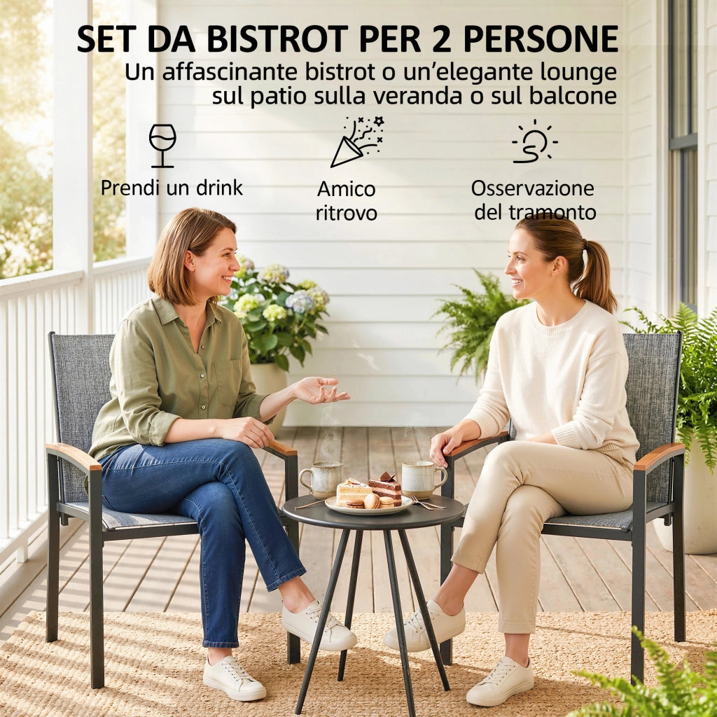 Set Bistr¨° 3 Pezzi: Sedie in Rete e Tavolo, Grigio Misto.
