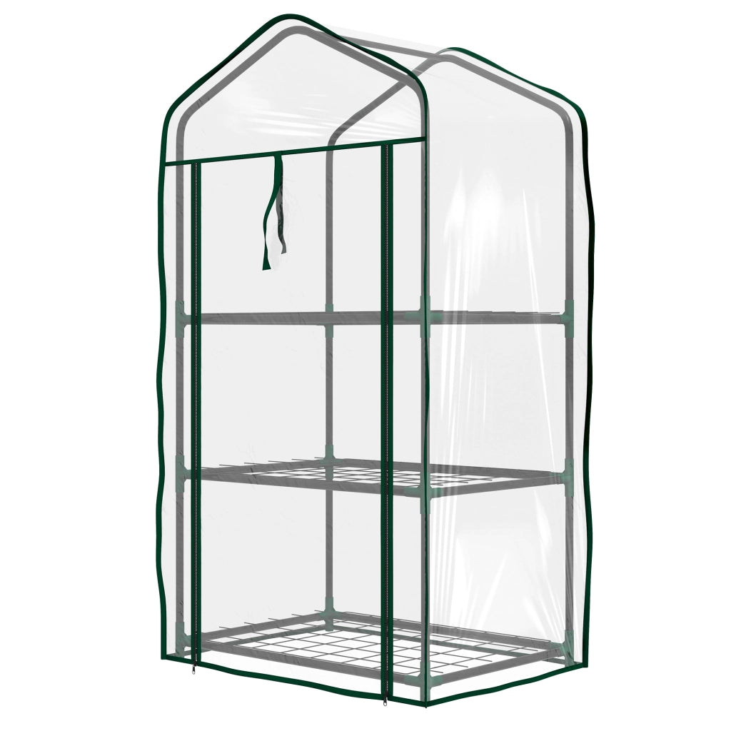 Serra da Giardino con 3 Ripiani e Porta a Cerniera ¨C zephmum ¨C Trasparente 59x39x127 cm