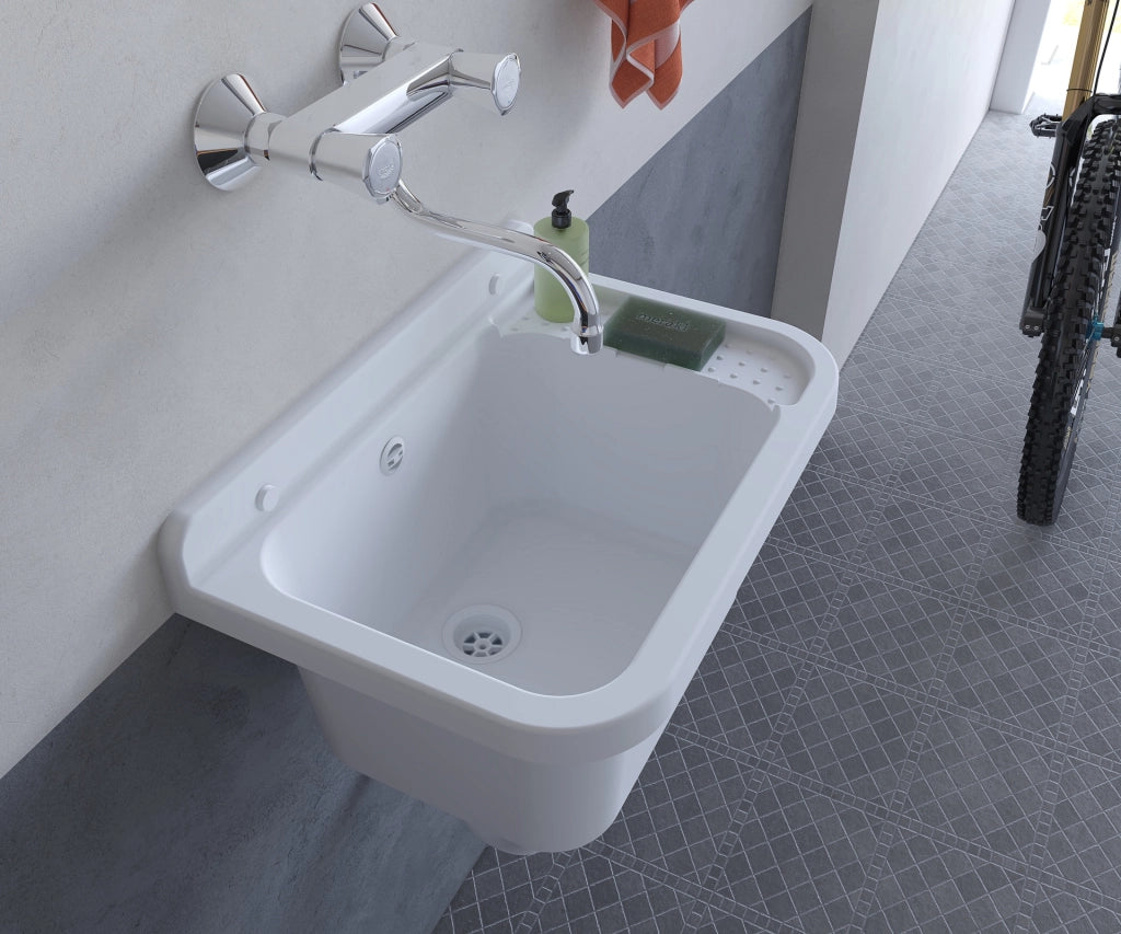 White Sink 60x34x21 cm - Durable and Compact Basin for Outdoors, Perfect for Gardens and Outdoor Spaces