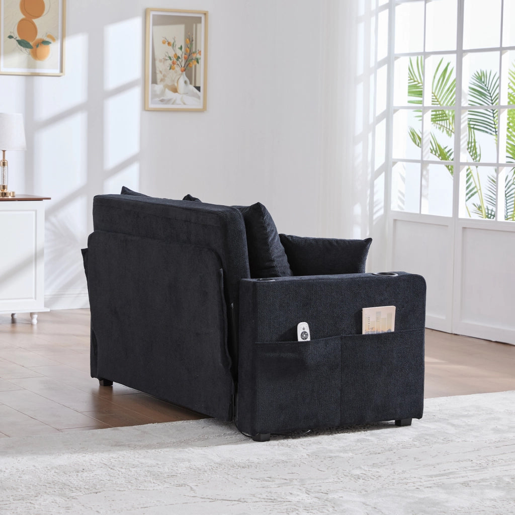 Divano Letto Multifunzione con Contenitore e USB ¨C MINIMAL ¨C Tessuto, Grigio