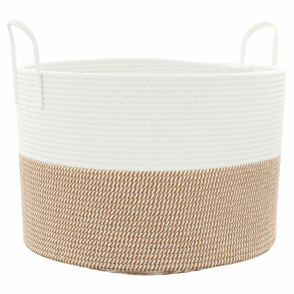 Cestino Portaoggetti Marrone e Bianco Ø51x33 cm in Cotone 358492