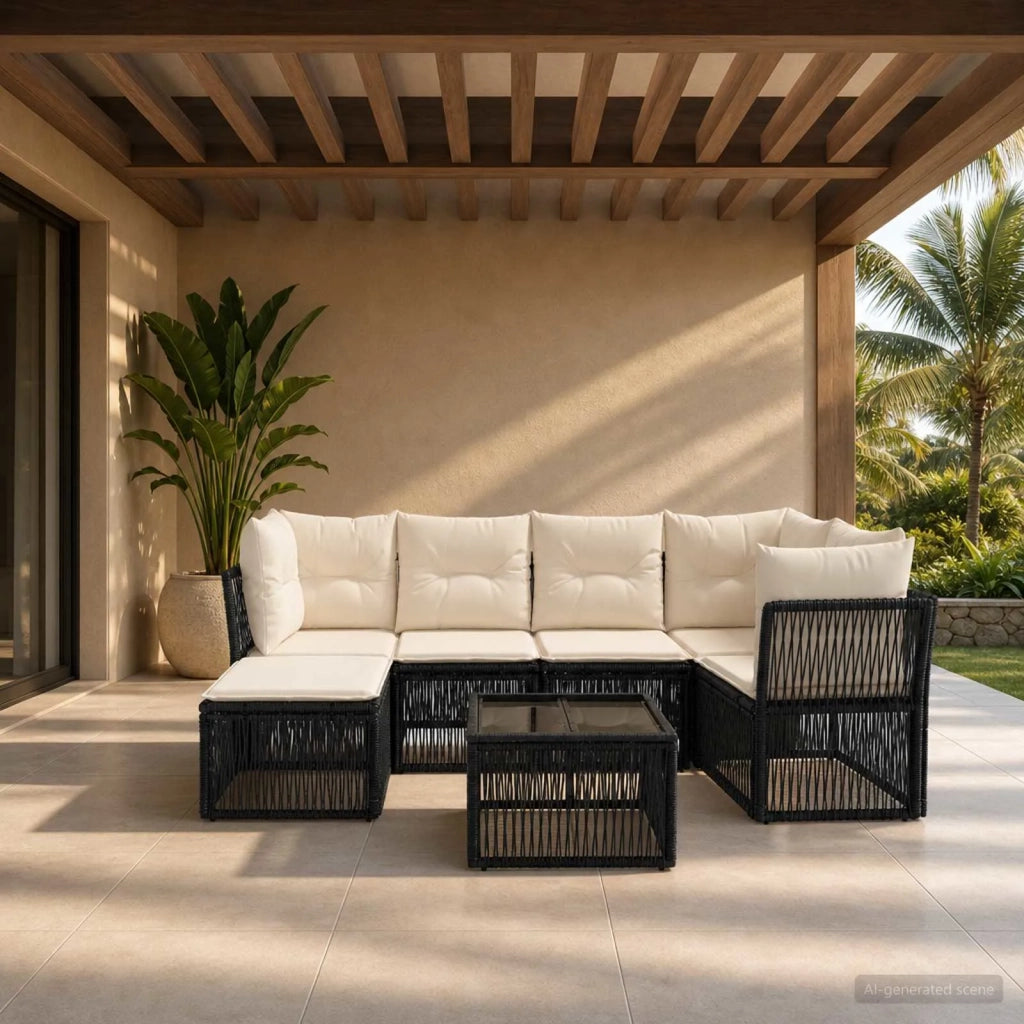 Set Divano da Giardino 7 pz Nero polyrattan 3434293