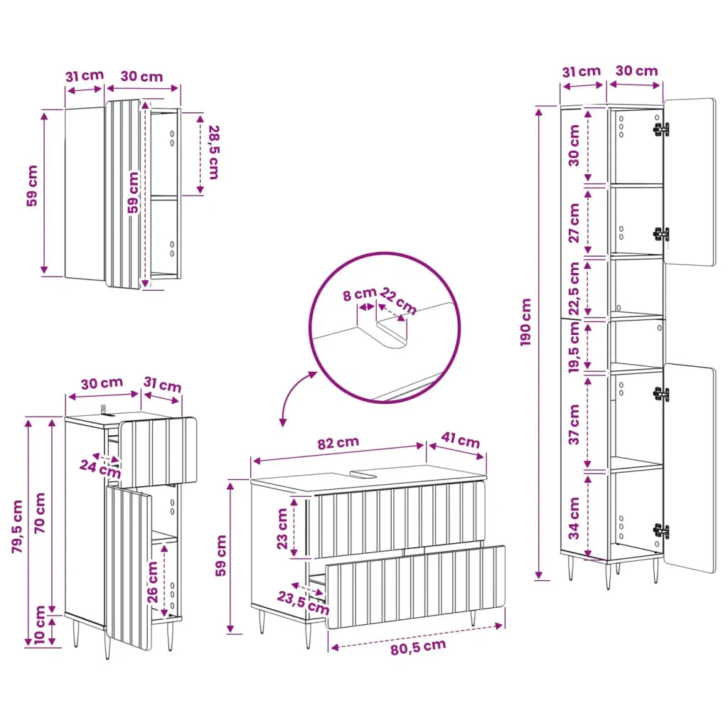 Set di Mobili da Bagno da 4 Pezzi ZWOLLE Sonoma grigio 3417924