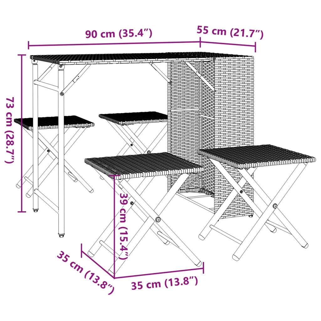 Set da Pranzo da Giardino Pieghevole 5 pz Nero in Polyrattan 365944