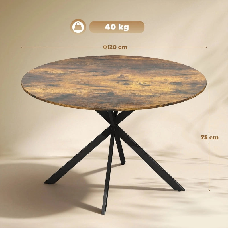 TAVOLO ROTONDO da pranzo 120 cm per 4 persone stile industriale legno marrone rustico
