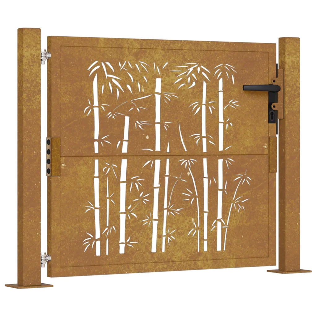 Cancello da giardino 100x75 cm in acciaio Corten e design in bambù 153184