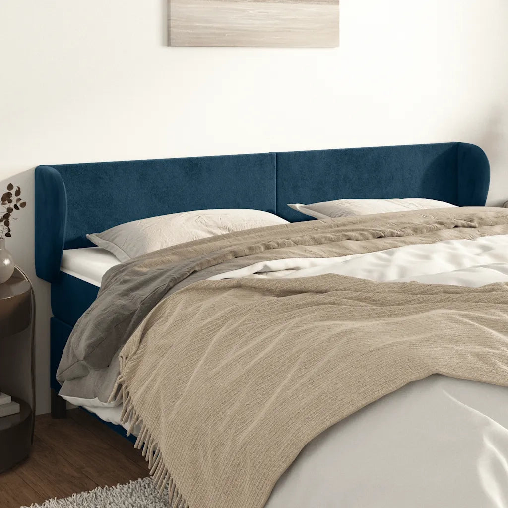 Testiera ad Orecchio-Testata con Orecchie Blu Scuro 203x23x78/88 cm in Velluto 713949