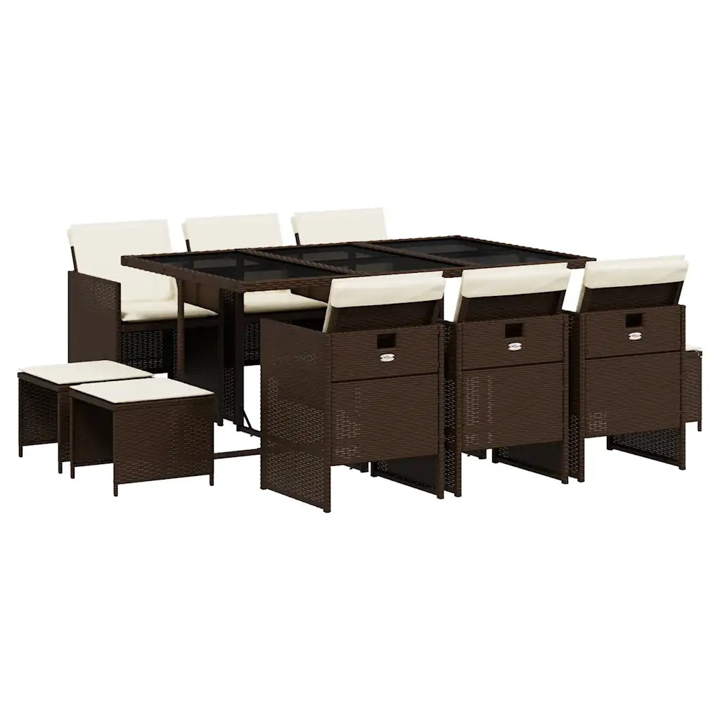 Set da Pranzo da Giardino 11 pz con Cuscini Polyrattan Marrone 3210609