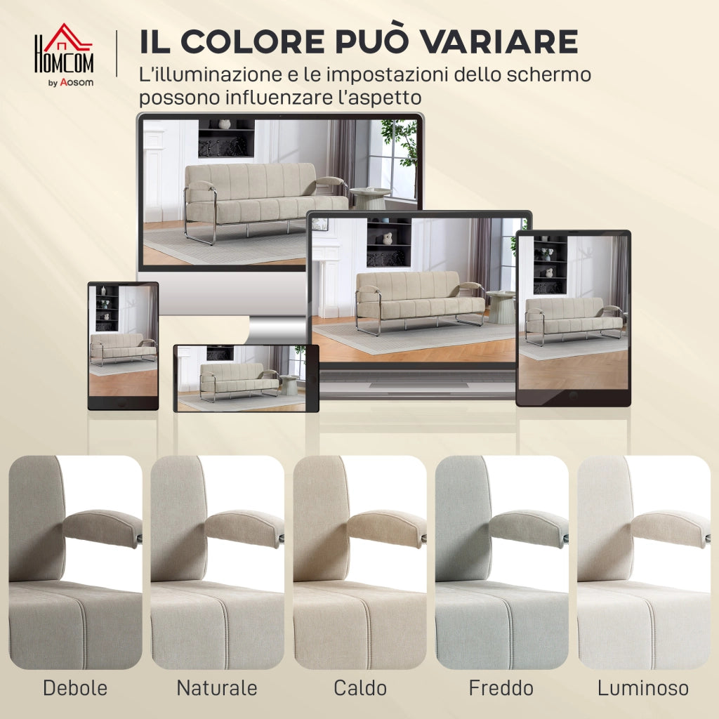 Divano 3 Posti Tessuto Beige ¨C Minimal ¨C 174x75x76 cm