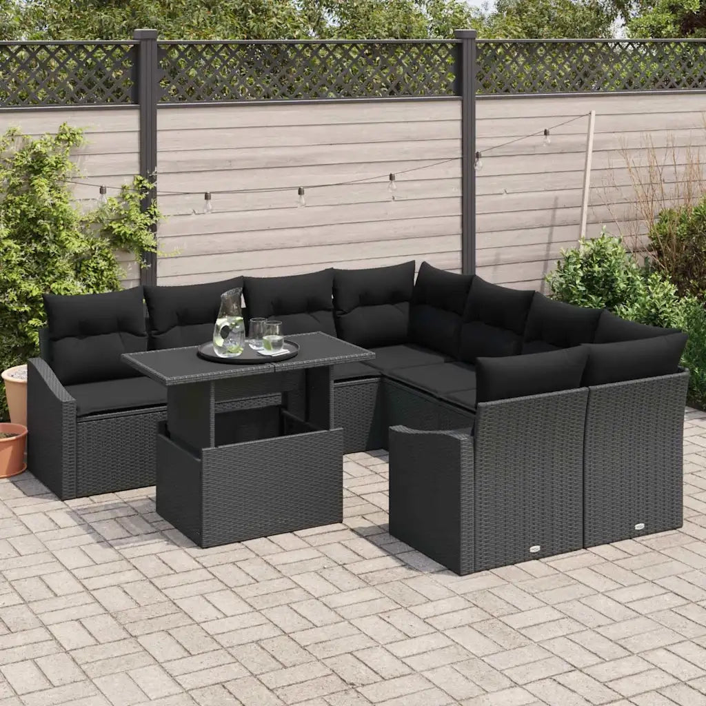 Set Divano da Giardino con cuscino 9 pcs Nero polyrattan 3348979