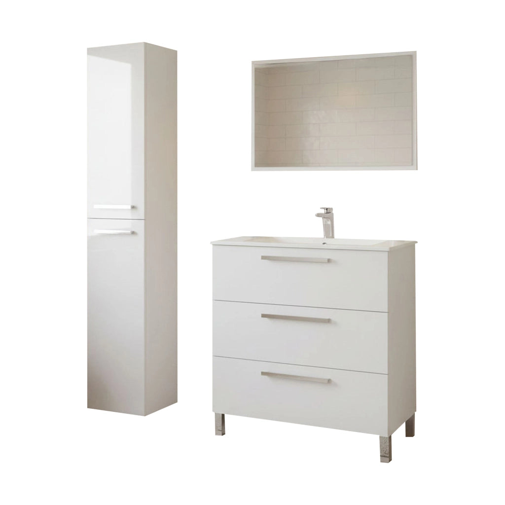 Berici, set Mobili Bagno Specchio Incluso, Bianco Lucido