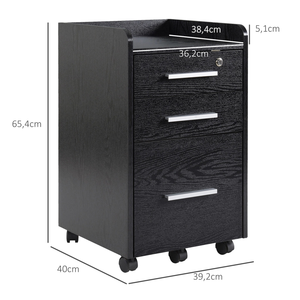 Scrivania con cassetti ¨C zephmum ¨C legno nero 3 cassetti con ruote