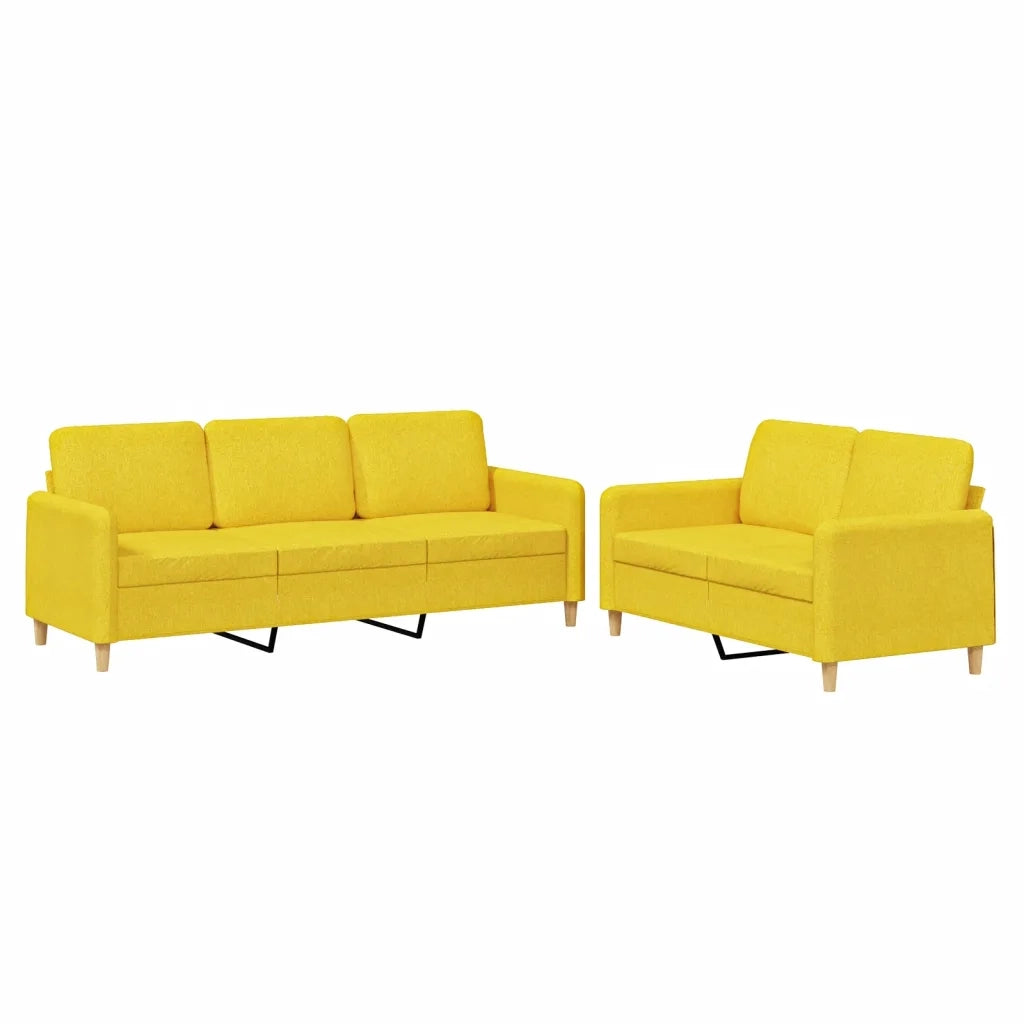 Set di Divani 2 pz con Cuscini Giallo Chiaro in Tessuto