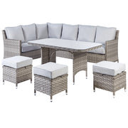 Set di divani da giardino in rattan PE a 9 posti, grigio, con tavolo e pouf cuscini grigi