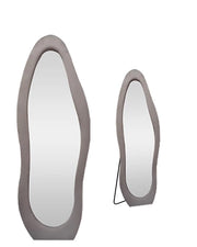 SPECCHIO ONDA IN VELLUTO MARRONE CON PIEDE E GANCI PER APPENDERE MISURE: 60X160 CM