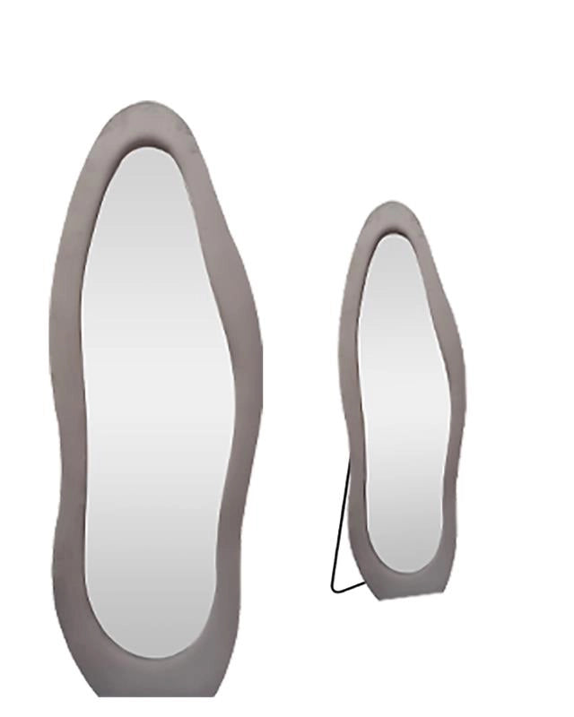 SPECCHIO ONDA IN VELLUTO MARRONE CON PIEDE E GANCI PER APPENDERE MISURE: 60X160 CM
