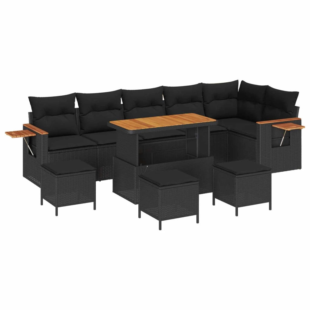 Set Divano da Giardino con cuscino 10 pcs Nero