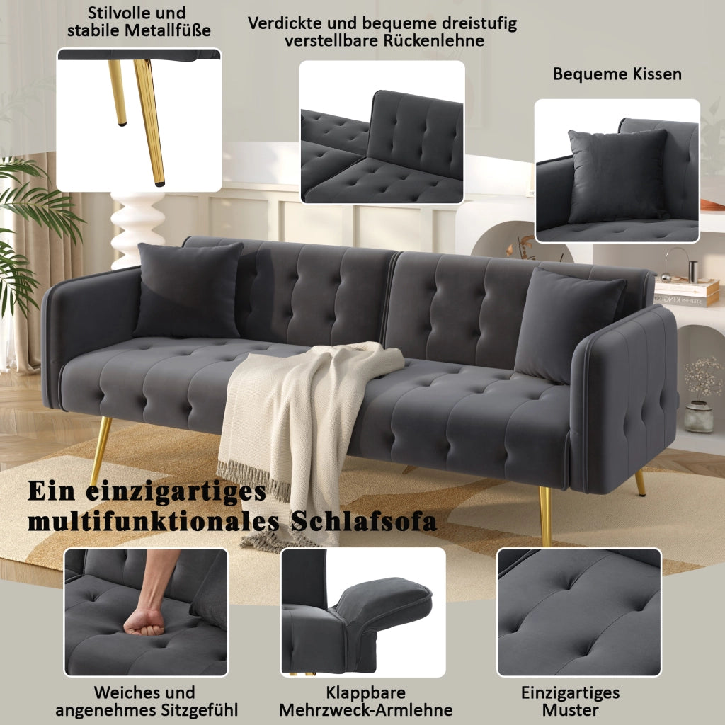 SOFÀ LETTO 2 POSTI 215x81,5 cm Velluto Grigio Antico