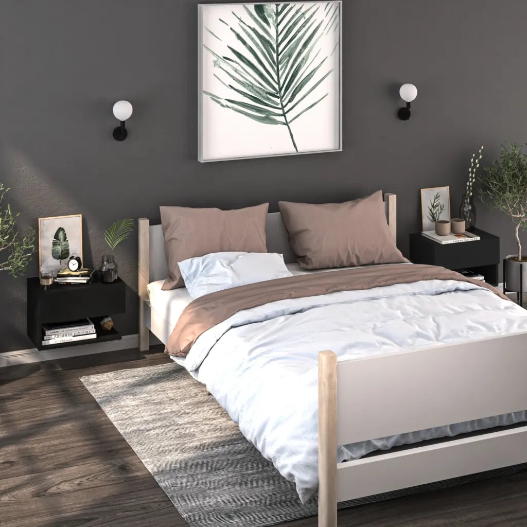 Comodino | Armadio da Notte | Mobiletto da notte a Parete Nero