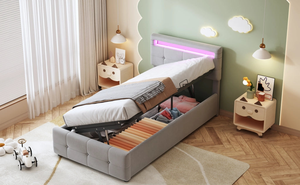 letto imbottito velluto grigio 90 x 200 cm
