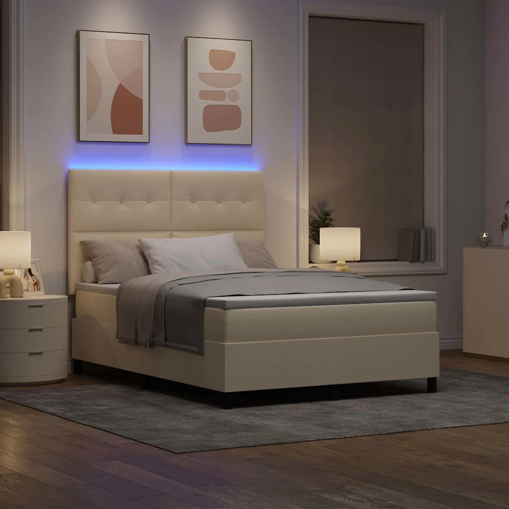 Letto a molle con materasso con led Crema 140 x 200 cm Tessuto