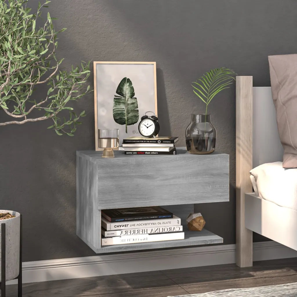 Set di 2 Comodini | Armadio da Notte | Mobiletto da notte a Muro Grigio Sonoma