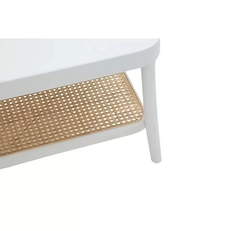 Tavolino contemporaneo legno paglia bianco shabby 100x50x43 - Mobili 2G
