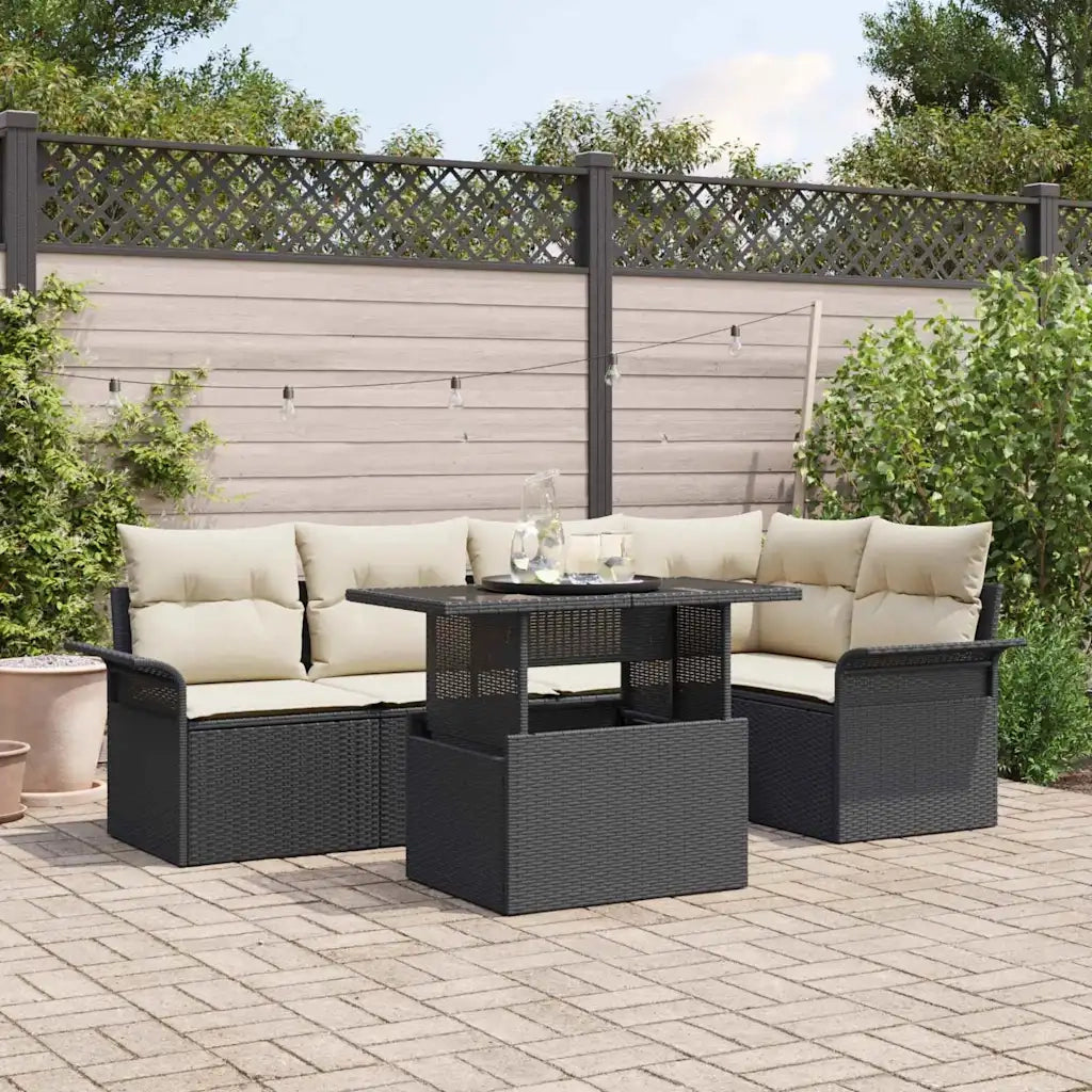 Set Divano da Giardino con cuscino 6 pcs Nero polyrattan
