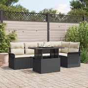 Set Divano da Giardino con cuscino 6 pcs Nero polyrattan