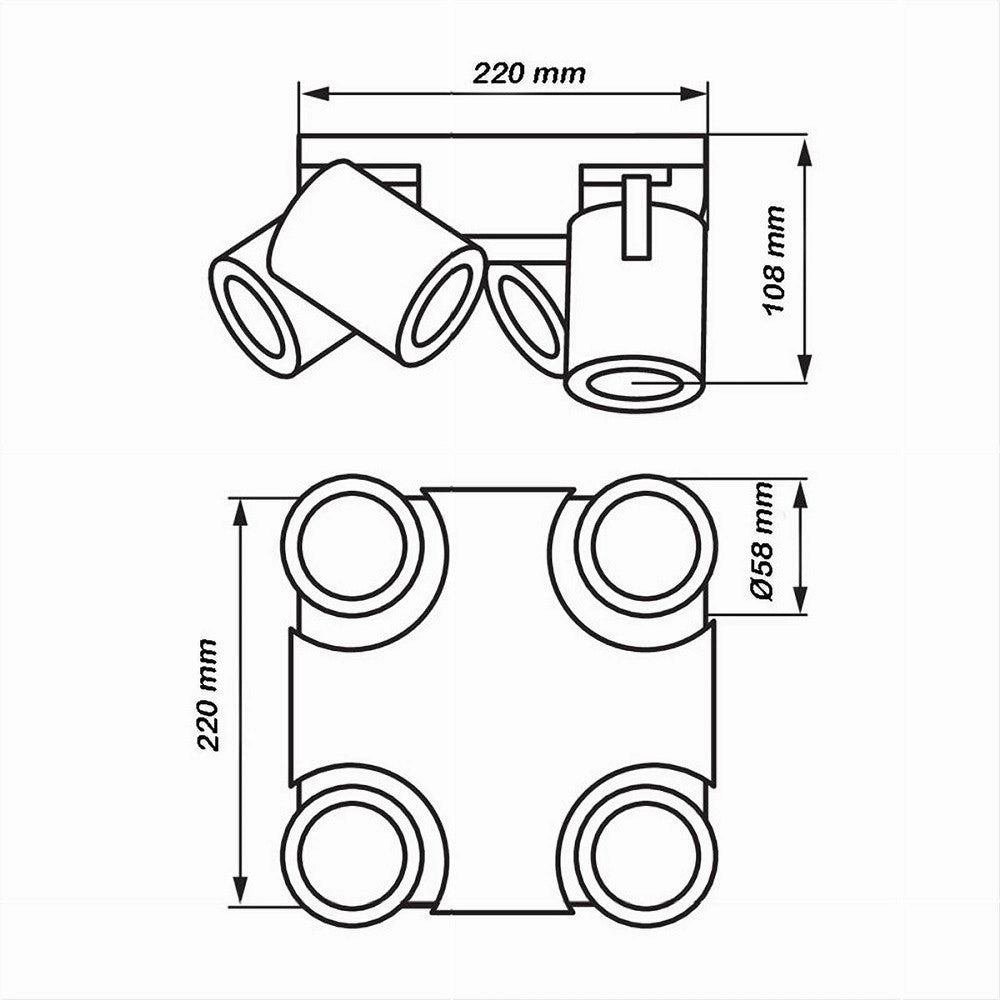 Trade Shop - Plafoniera 4 Diffusori Orientabile Soffitto Parete Lampada Gu10 Bianco Nero Th8805 - Nero