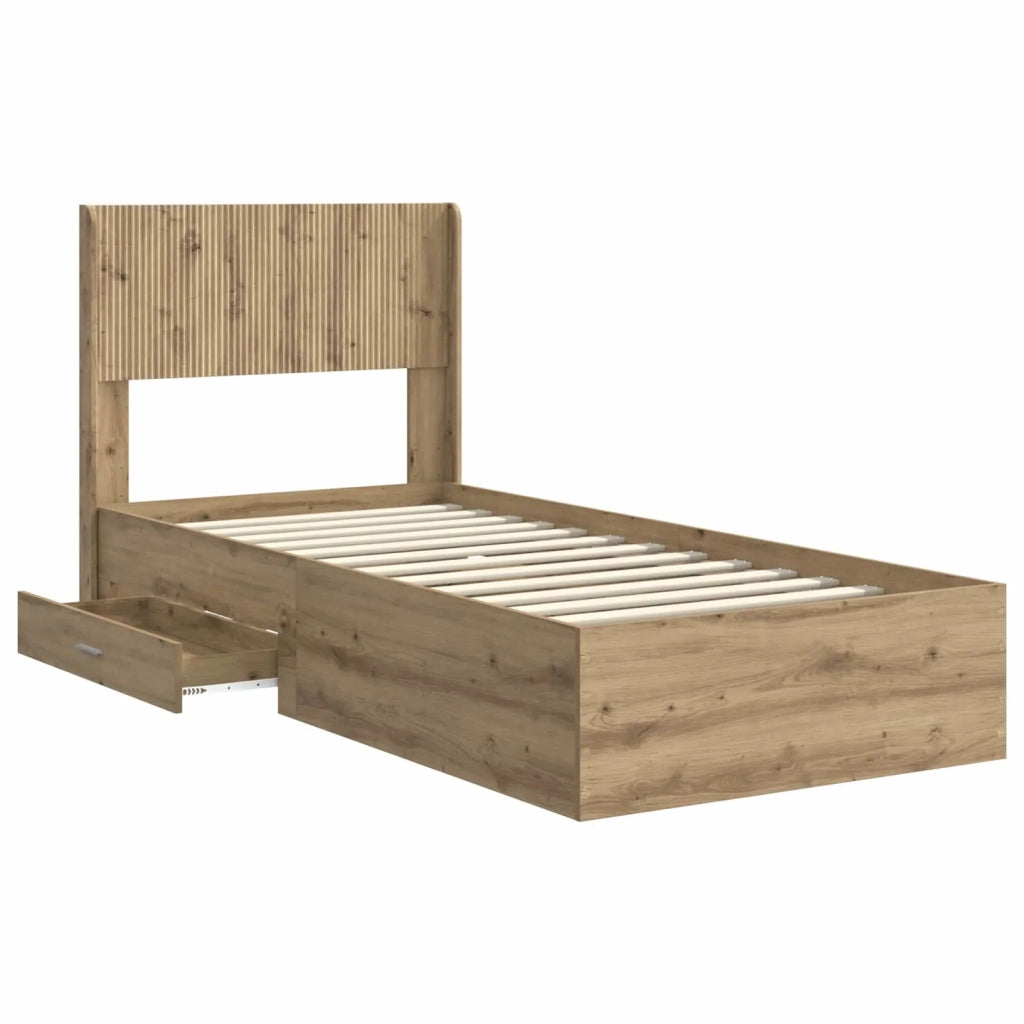 Letto singolo | Letto per adulti | Struttura del letto con stoccaggio e testata Rovere Artigianale