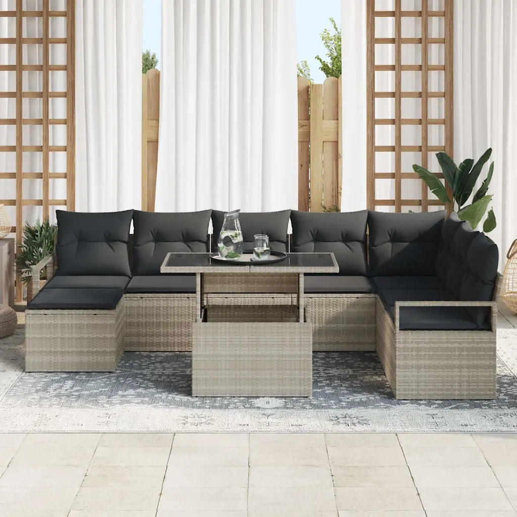 Set Divano da Giardino con cuscino 9 pcs Grigio chiaro