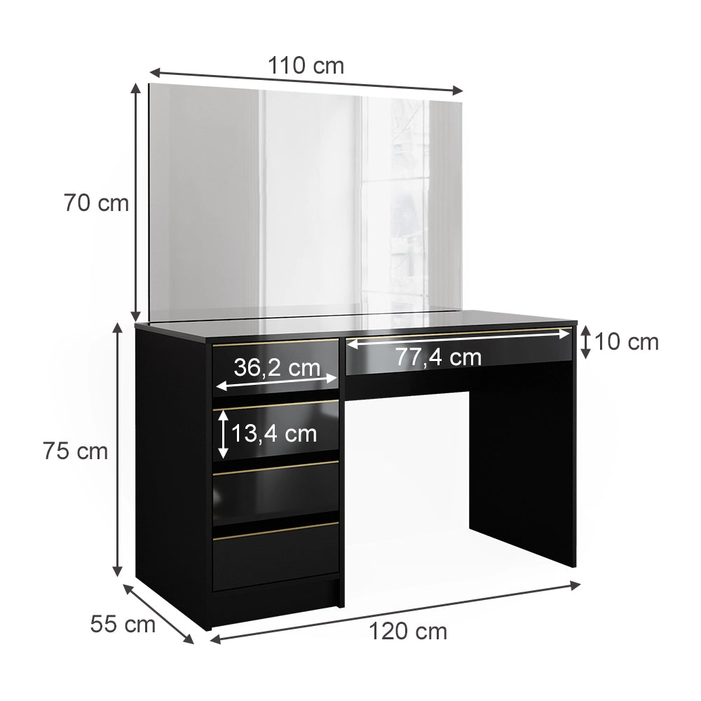 Vicco Tavolo da toilette Nero/oro 55 cm con specchio