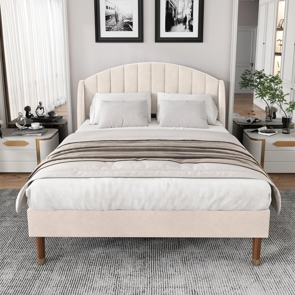 letto imbottito velluto beige 140 x 200 cm