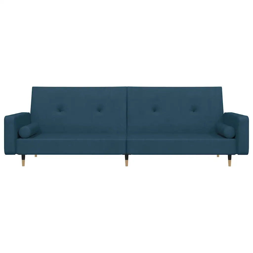 Divano Letto a 2 Posti con 2 Cuscini Blu in Velluto 375748