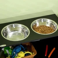 Ciotola per Cani Rialzata con Vano Contenitore, 2 Ciotole in Acciaio Inox Rimovibili, 60x30x35.5cm, Nero