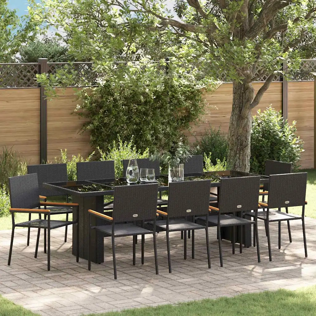 Set da Pranzo per Giardino 11 pcs Nero polyrattan 3365417