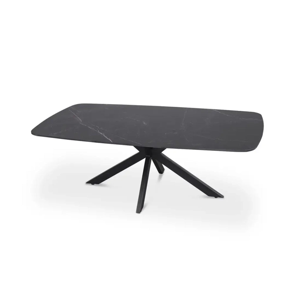 Table bassa ARVENA – Tavolino rettangolare 130x70 cm – Pietra nera & metallo – Design elegante e contemporaneo
