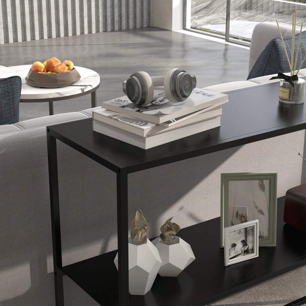 Consolle Fissa 2 Ripiani 90x30x75 cm in Acciaio Nero