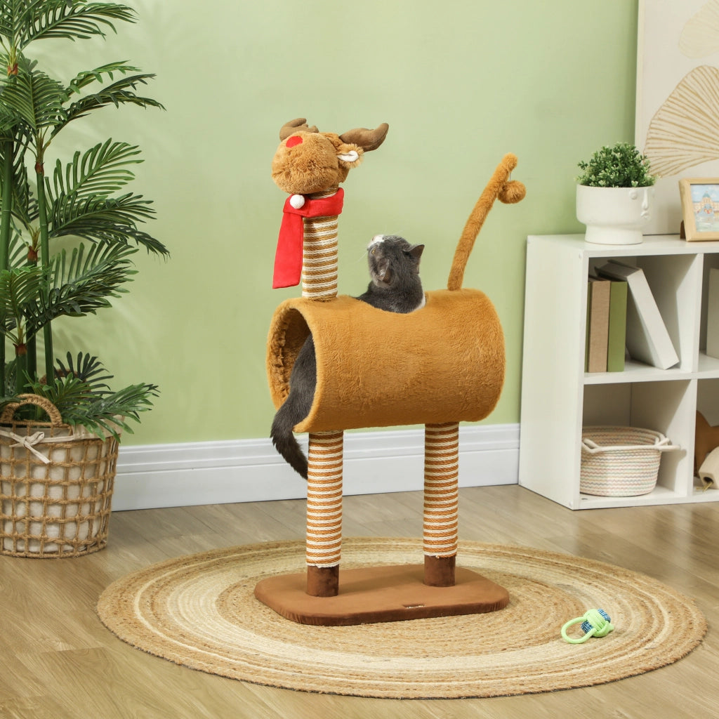 Tiragraffi 98 cm con grotta e palla gioco - Xylo - Design cervo, marrone