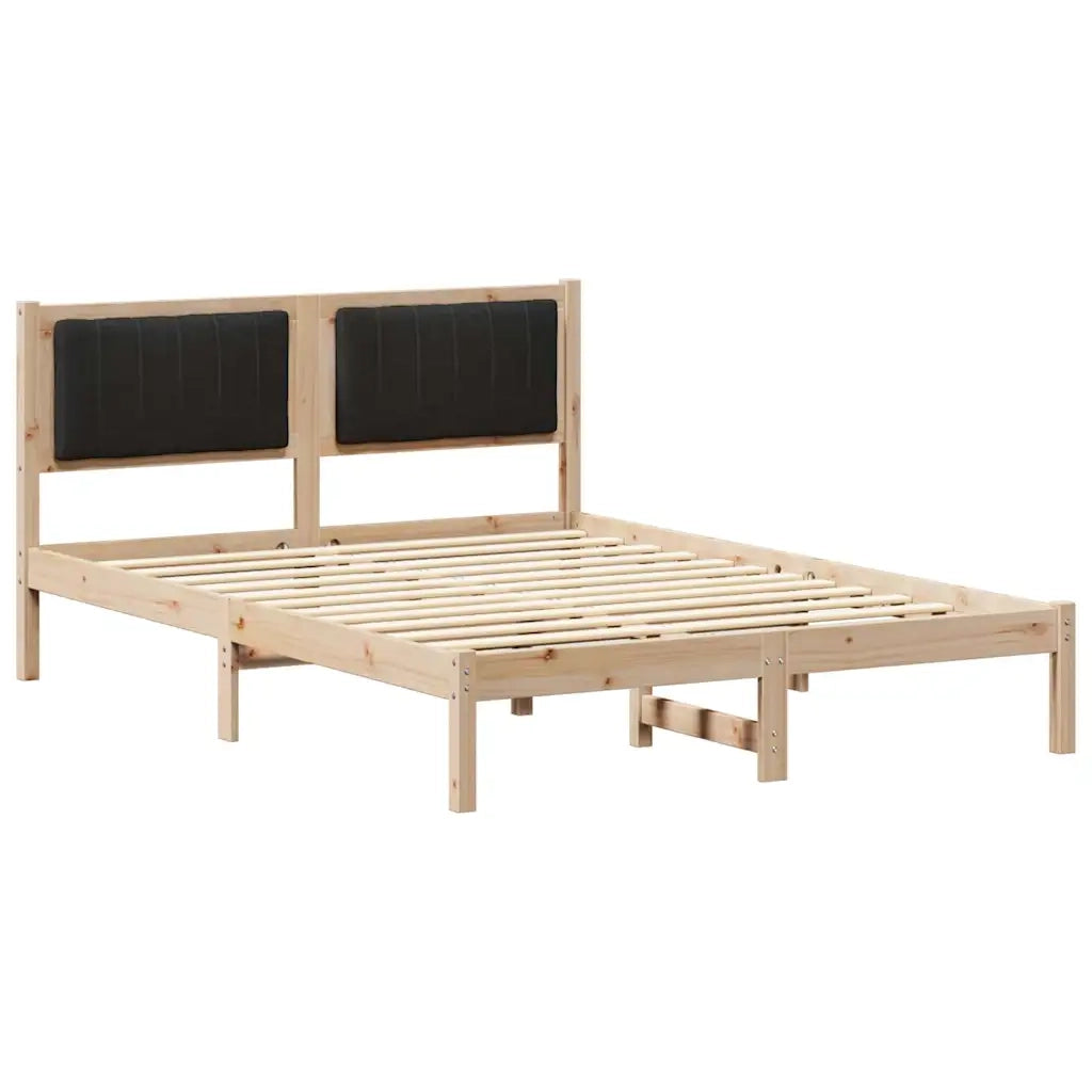 Letto matrimoniale | Letto per adulti | Letto con Testiera Rivestita Nero 135 x 190 cm Pino massello