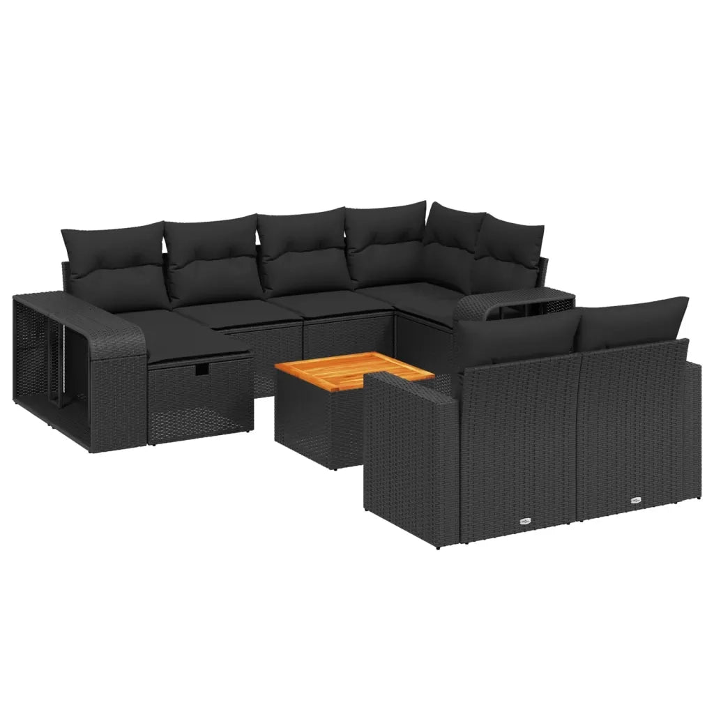 Set Divani da Giardino 11 pz con Cuscini in Polyrattan Nero 3266255