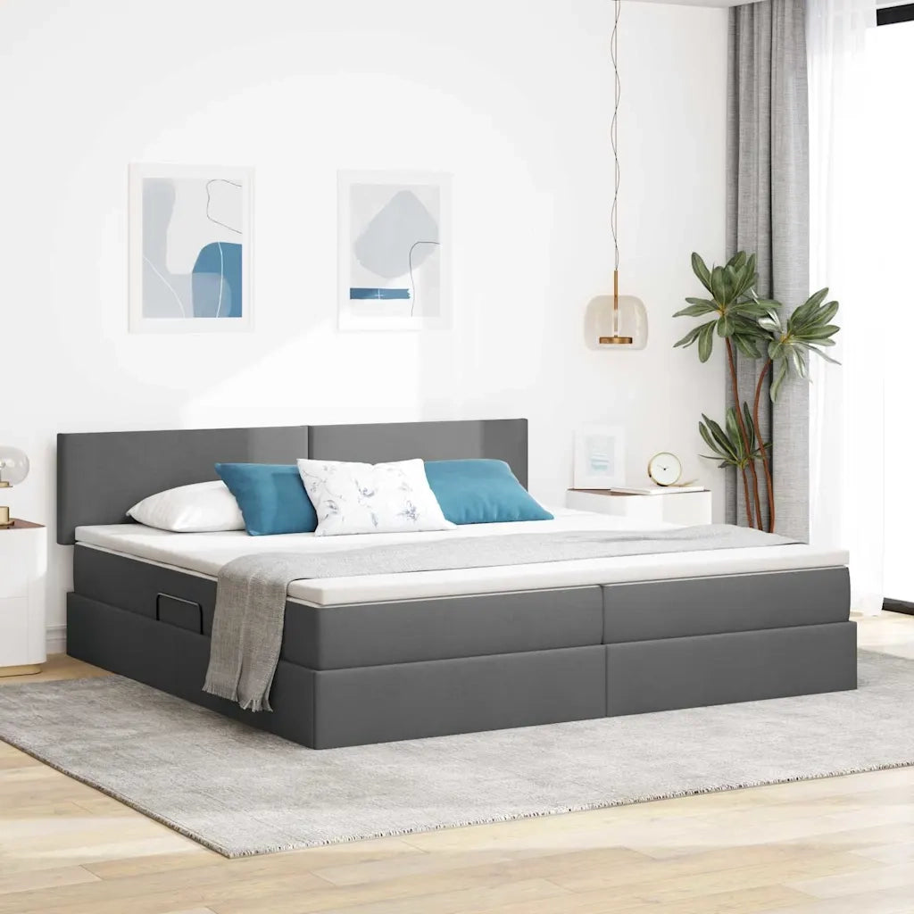 Letto con contenitore e LED Grigio scuro 200 x 200 cm Tessuto