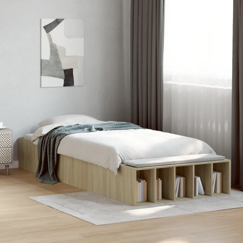 Letto singolo | Letto per adulti | Giroletto Rovere Sonoma 75x190 cm in Legno Multistrato