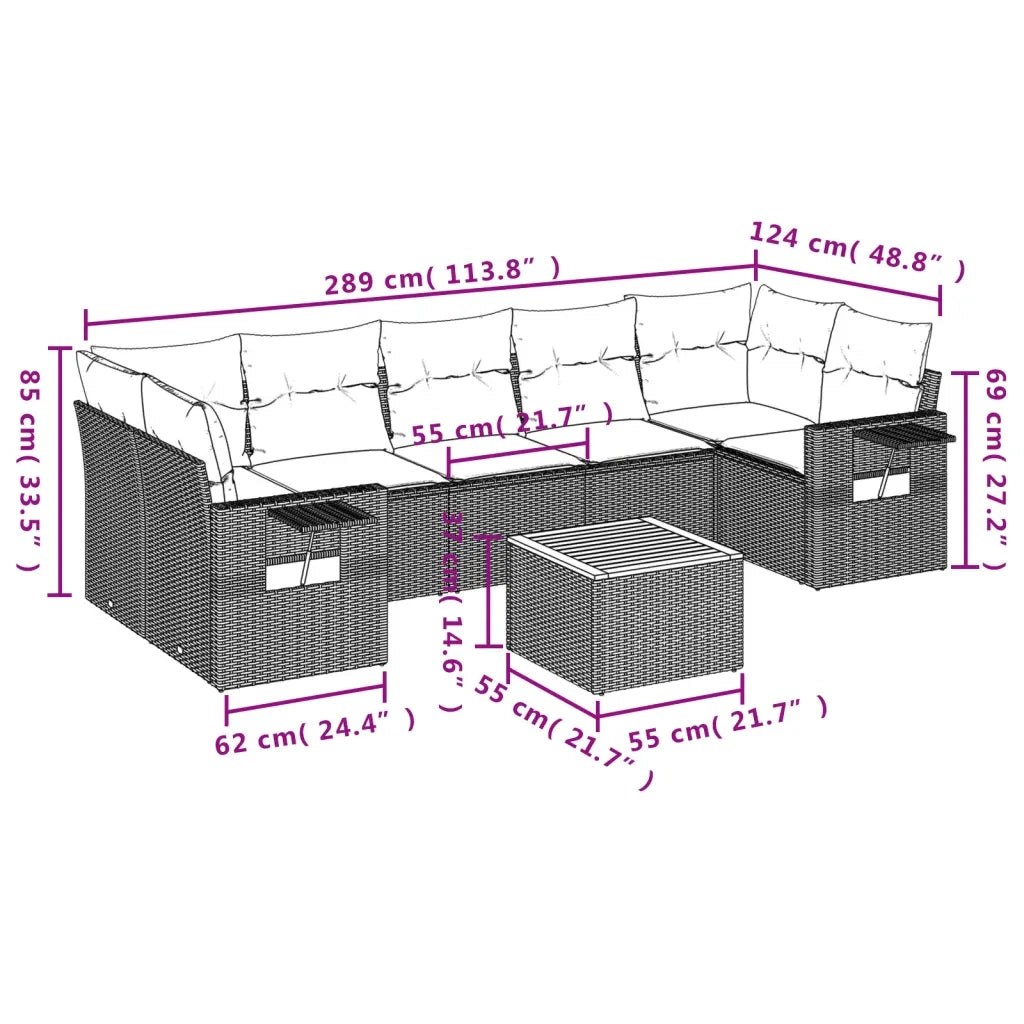 Set Divani da Giardino con Cuscini 8 pz Nero in Polyrattan 3256804
